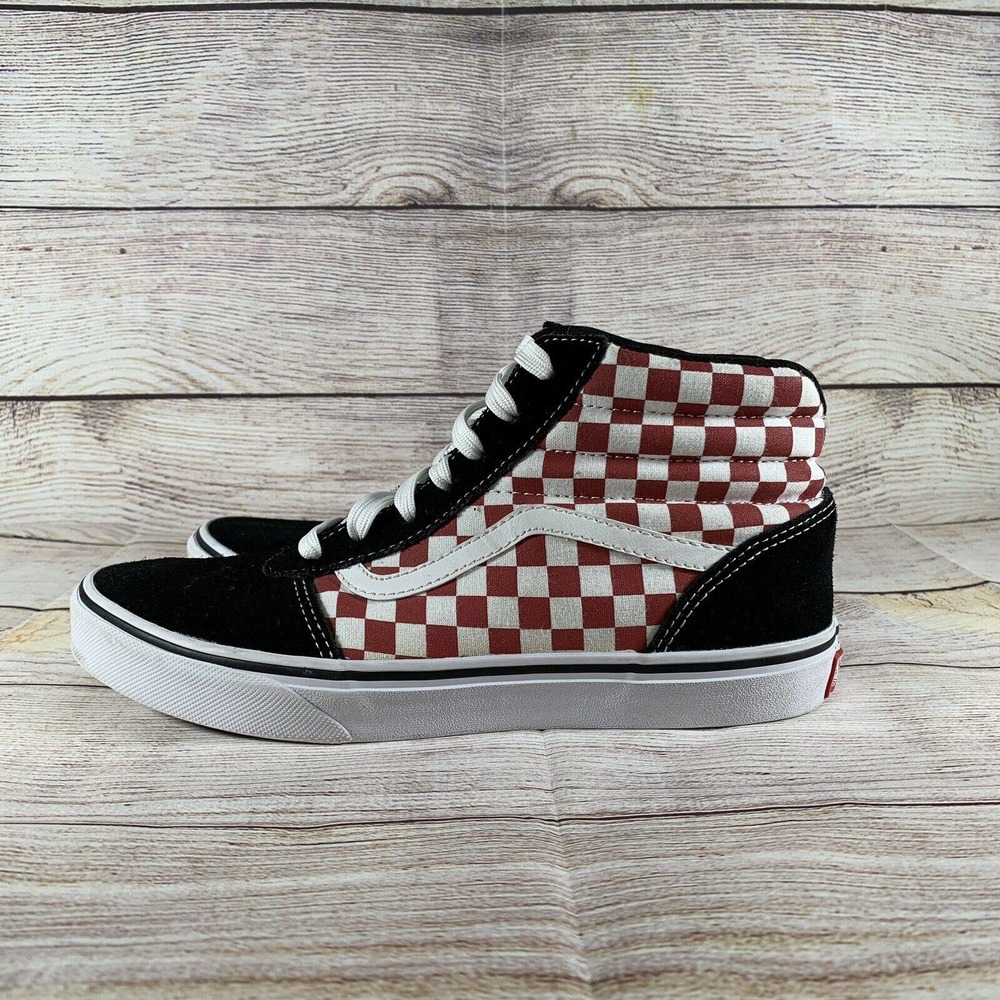 VANS SK8 Hi Kids Shoes Youth Size 7 Red White Checkered and Black Suede